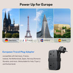 NTONPOWER UK to European Plug Adapter with 1.2M Extension Cable，2 Way Travel Extension Lead with 3 USB(2A+1C) Compact Travel Adapter for Germany France Spain Turkey Greece Iceland etc(Type E/F)