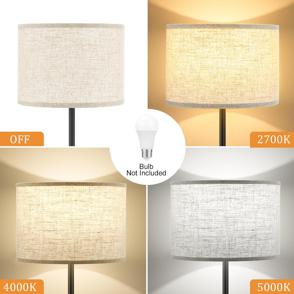 Ambimall Floor Lamp for Living Room with Smart Light Bulb, RGB + Stepless Dimmable Colors Temperature & Brightness(White Shade & Black Pole)