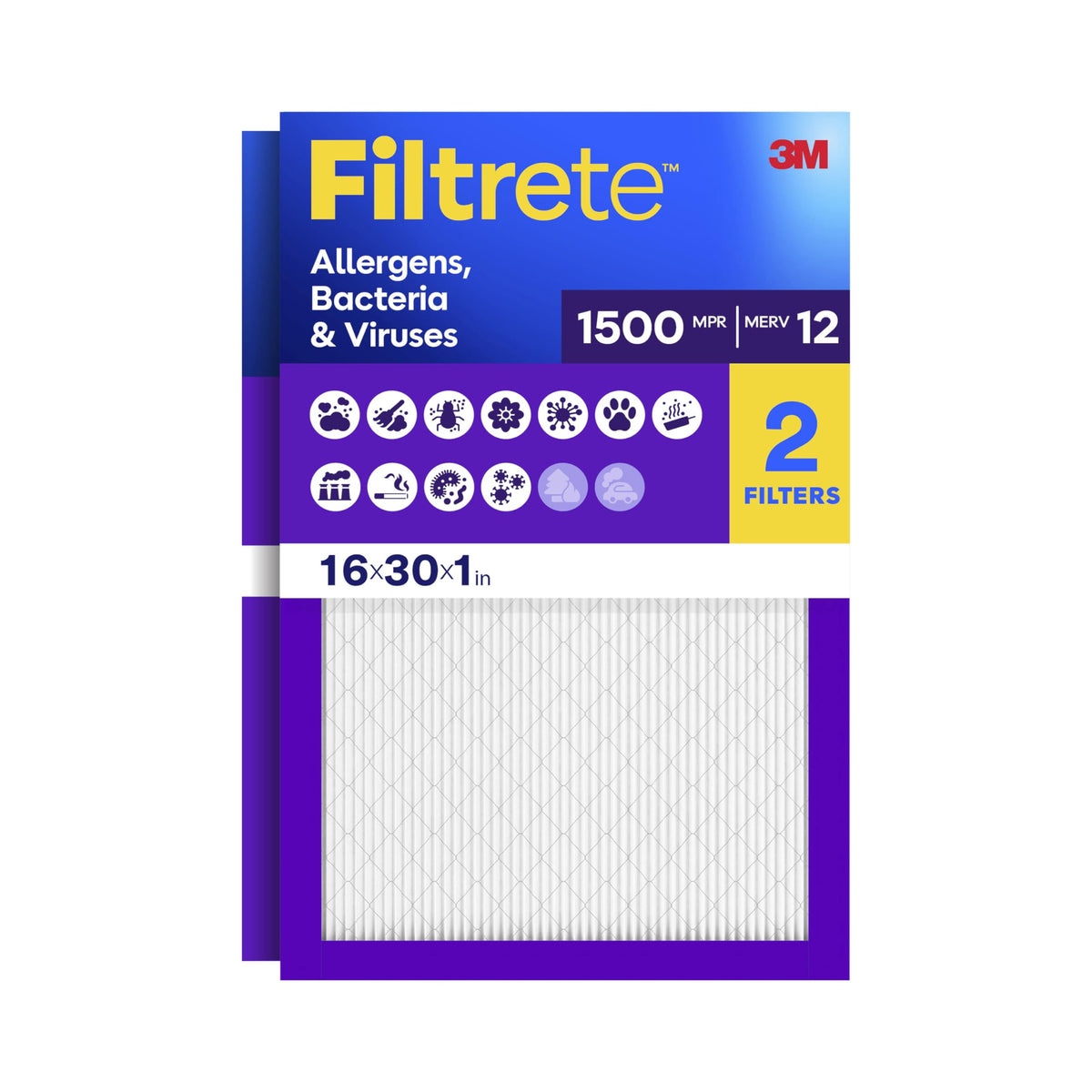 Filtrete 20x20x1 Air Filter, MERV 12, MPR 1500, 2 HVAC Filters