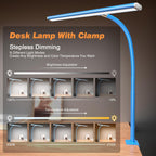 Airlonv LED Desk Lamp with Clamp, 17" Stepless Dimming Light, Black