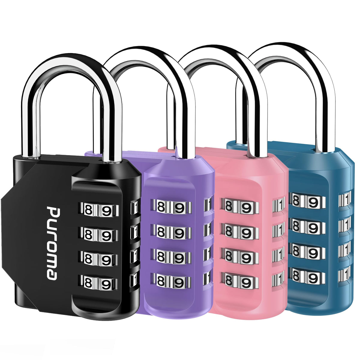 Puroma 2 Combination Lock Locker 4 Digits Combo Padlock Gym Silver & Black