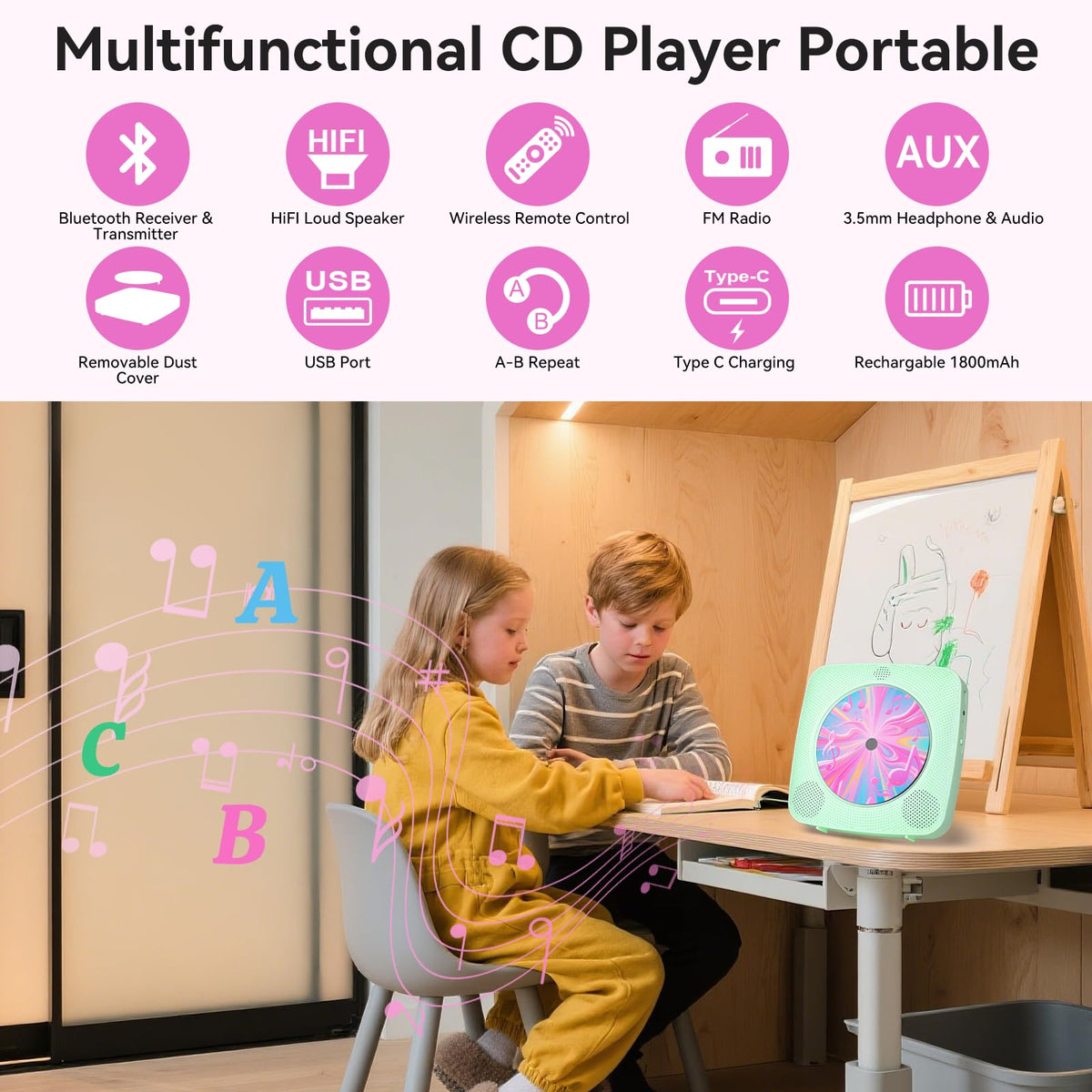 CD Player Portable: Kegaudio CD Players for Home with Speakers Bluetooth