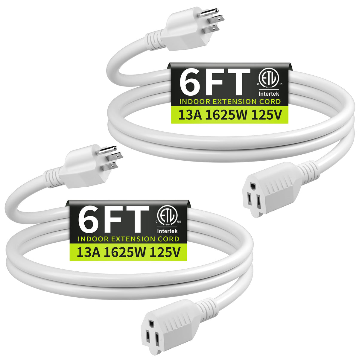 16/3 Black Extension Cord 6 FT Indoor, Short Extension Cord