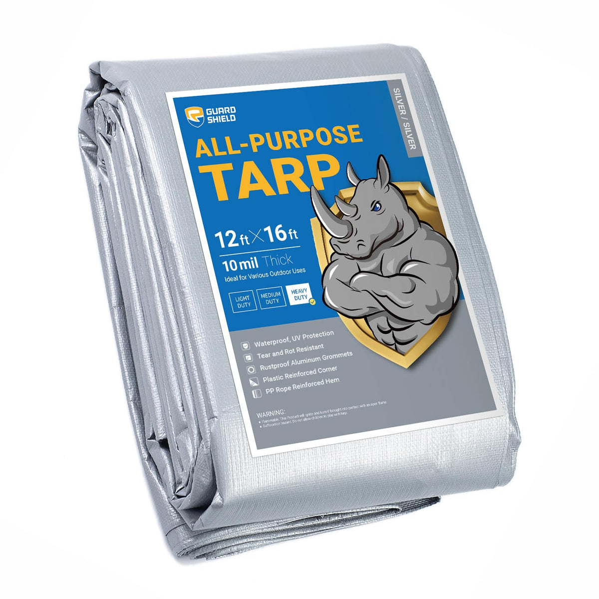 GUARD SHIELD Heavy Duty Tarp 20x30 Feet Silver/Black Multi Purpose Thick Waterproof Poly Tarp Cover 10mil