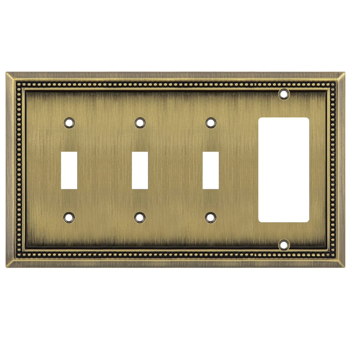 Sunken Pearls Heavy-Duty 4 Toggle Light Switch Plate, Antique Brass, 1 Pack