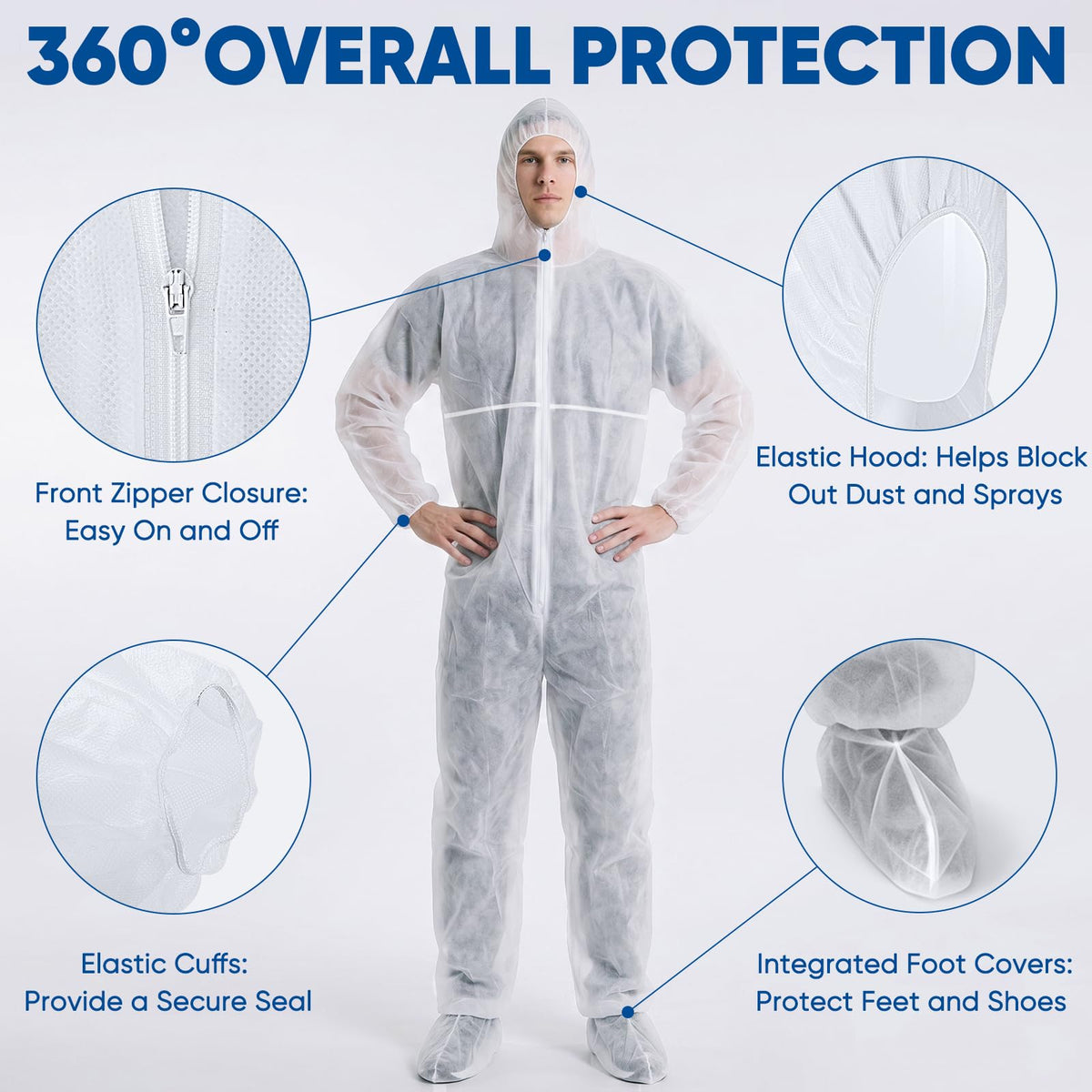 TICONN Hazmat Suit Disposable Coveralls, Full Body Lab Overall Paint Suit