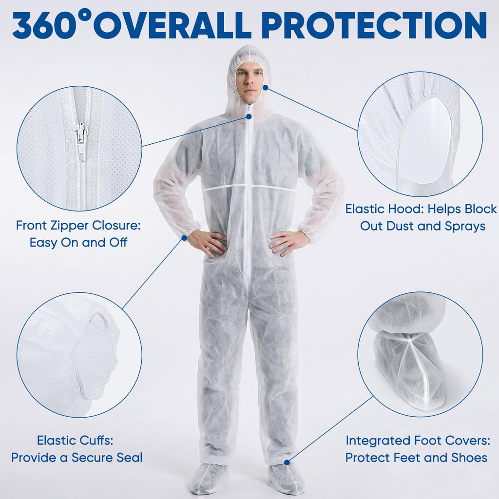 TICONN Hazmat Suit Disposable Coveralls, Full Body Lab Overall Paint Suit
