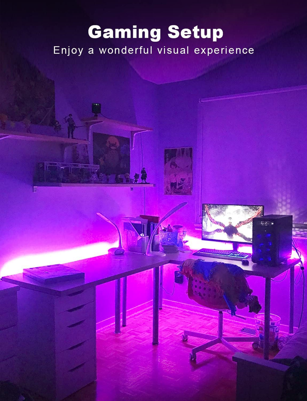 DAYBETTER LED Strip Lights 130ft Lights Strip for Bedroom, Desk, Indoor Room Bedroom Birthday Gifts RGB Decor with Remote and 24V Power Supply