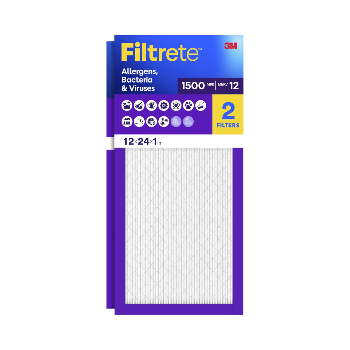 Filtrete 20x20x1 Air Filter, MERV 12, MPR 1500, 2 HVAC Filters
