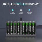 BEVIGOR 12 Slot Battery Charger with 12 Pack AA Rechargeable Batteries