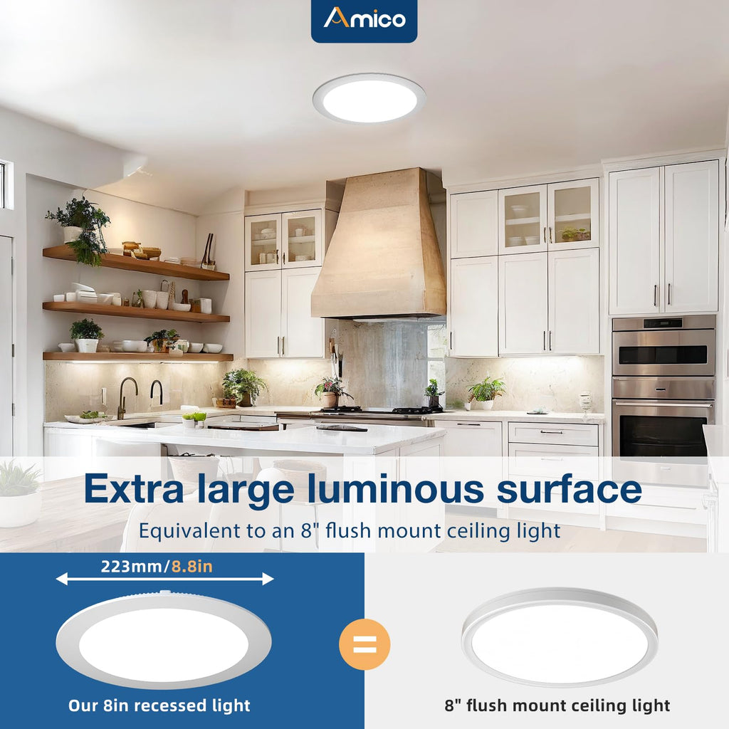 Amico 12 Pack 3 Inch LED Recessed Lighting, Canless Wafer Downlight, White