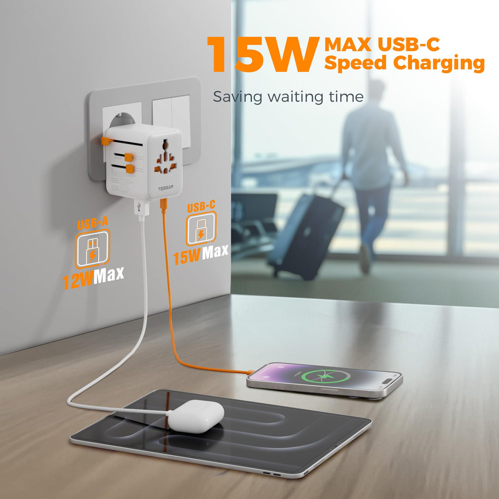 TESSAN Universal Travel Adapter Worldwide with 2 USB C and 2 USB A Ports