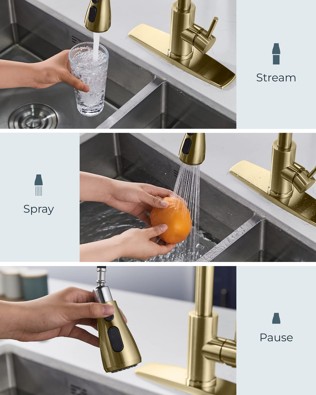 FORIOUS Kitchen Faucet with Cup Washer, Pull Down Sprayer, Brushed Nickel