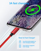 USB C Charger Cable 3M 2Pack Type C Charger Fast Charging 3A Lead Braided for Samsung Galaxy S23 S22 S21 S20 S10 S9 S8 A12 A13 A20e A21s A53 A70,Google Pixel 7 6,Huawei P30 P40,Sony Xperia,Switch,PS5