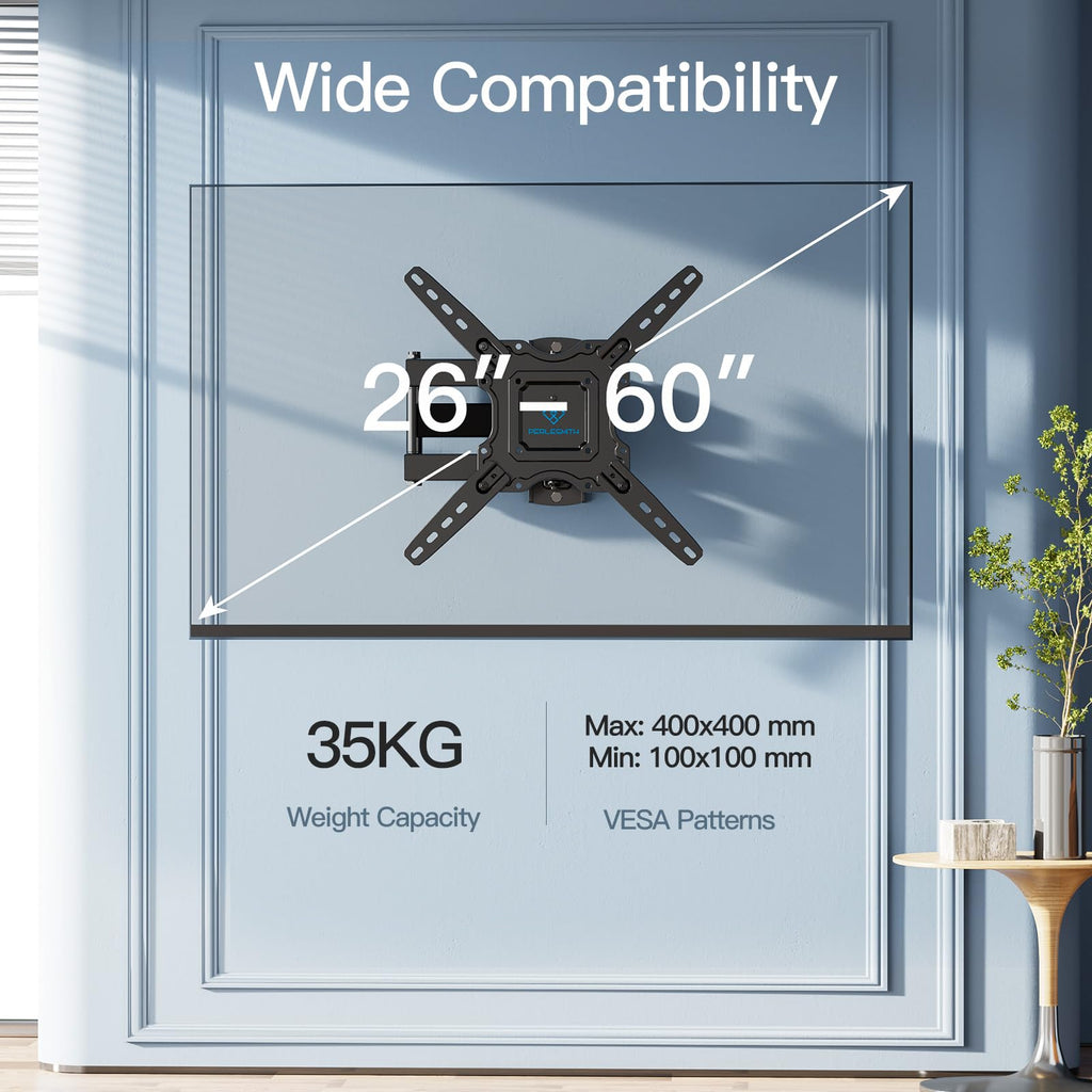 PERLESMITH TV Wall Bracket for 13-43 inch TVs, Swivel Tilt Extend Wall Mount for Flat & Curved TV up to 20kg, Max.VESA 200x200mm