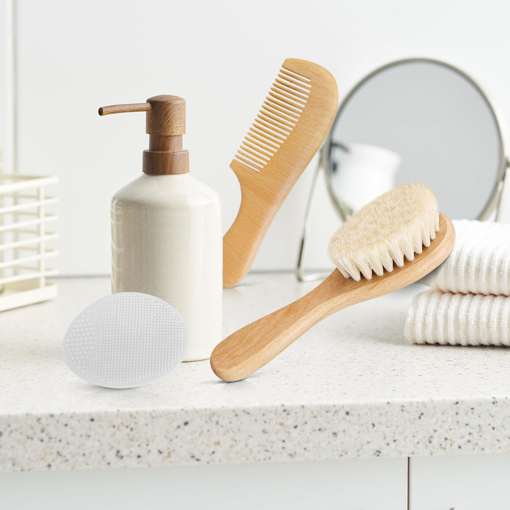 Baby Hair Brush with Wooden Handle and Super Soft Goat Bristles for Newborns, Infant, Toddlers, Kids