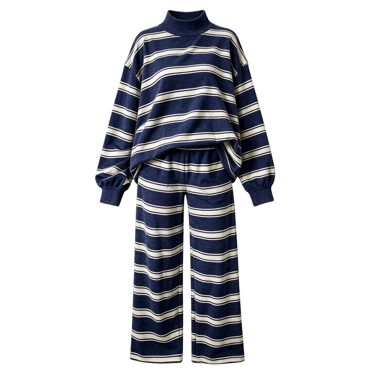 Striped Lounge Wear Sets for Women UK 2 Piece Outfits Loungewear Travel Matching Pyjamas Sets Mock Neck Oversized Knitted Jumper Long Sleeve Top and Wide Leg Pants Fall Winter