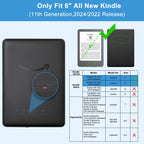 TQQ Case Fits 6" Amazon Kindle 11th Generation 2024 and 2022, Premium Slim and Lightweight Cover, Full Protection, Auto Sleep/Wake, Magnetic Closure (NOT fit Paperwhite or Oasis)