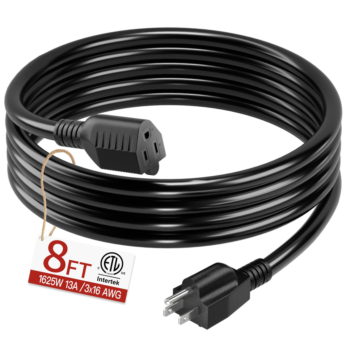Skrizcable 16/3 15 FT Outdoor Extension Cord Waterproof, Black Power Cord