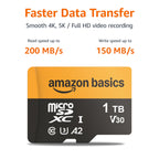 Amazon Basics microSDXC Memory Card, 64GB, A2, U3, 100MB/s Read Speed, Black, 2-Pack