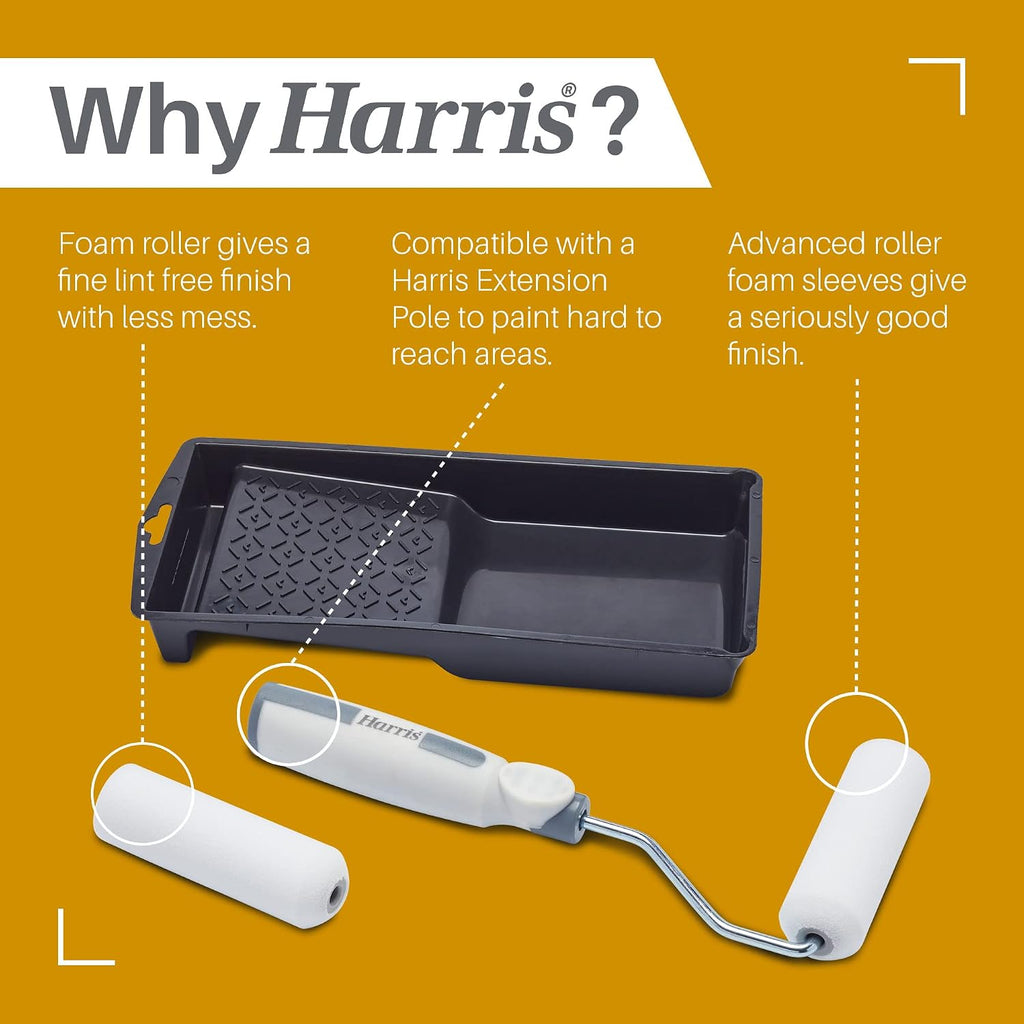 Harris Seriously Good Woodwork Mini Roller Set 4in, Tray, Roller Frame, Gloss Roller Sleeves