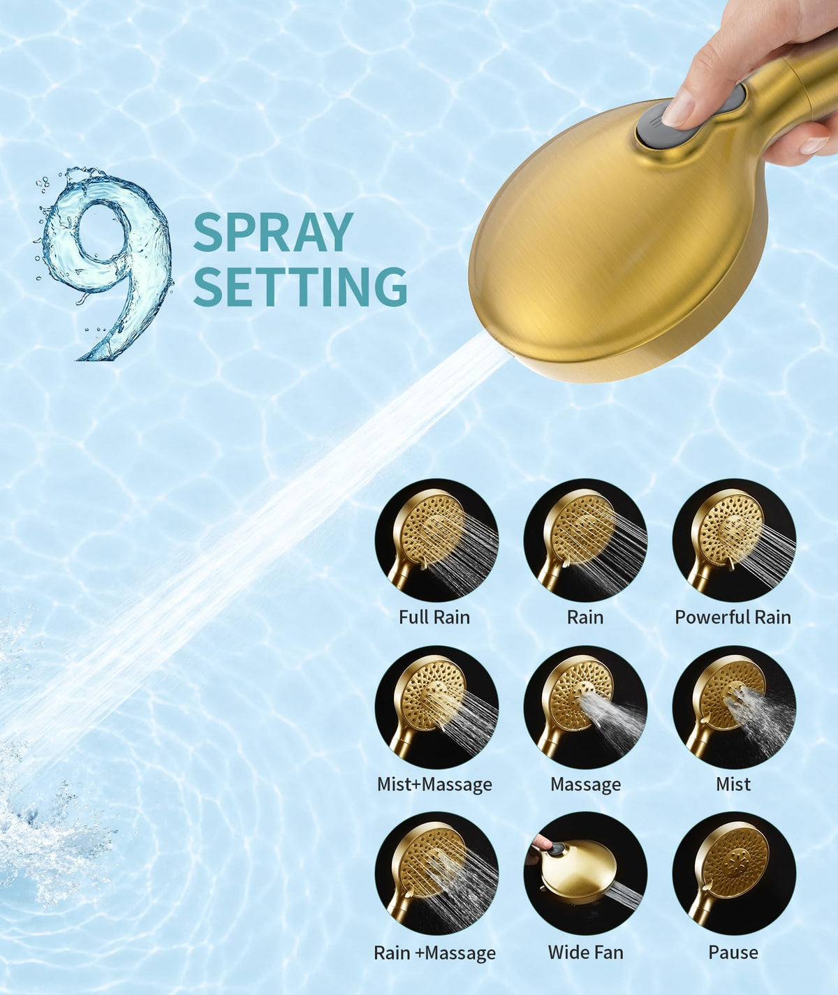 SR SUN RISE Filtered Shower Head with Handheld High Pressure 9 Spray Mode Showerhead Detachable Shower Head Water Softener Filters Beads for Hard Water Remove Chlorine 1 Filter Bright Silver