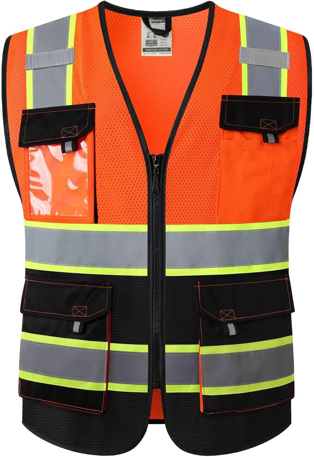 JKSafety Safety Vest for Men Women Hi Vis Reflective Vest JK220 OBlack L