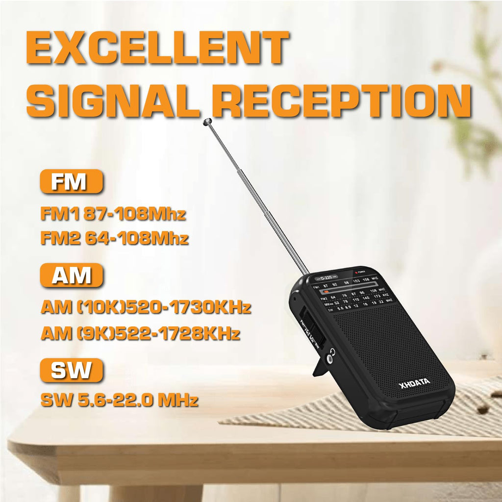 XHDATA D219 Portable Radio Retro FM AM SW Radio Battery Operated for Household Outdoor Camping Hiking Pocket Radio Beige