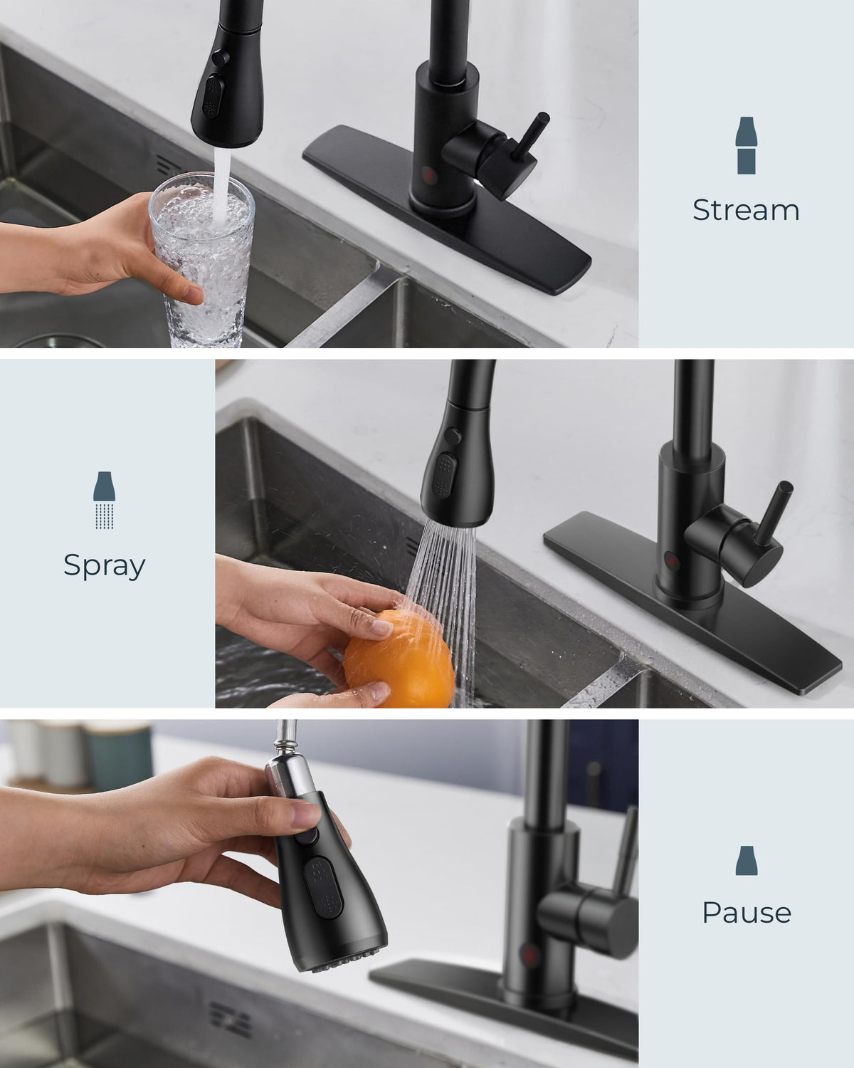 FORIOUS Kitchen Faucet with Cup Washer, Pull Down Sprayer, Brushed Nickel