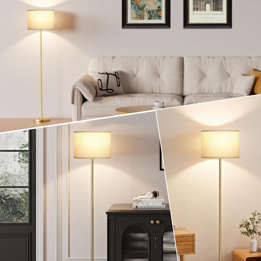 Ambimall Floor Lamp for Living Room with Smart Light Bulb, RGB + Stepless Dimmable Colors Temperature & Brightness(White Shade & Black Pole)