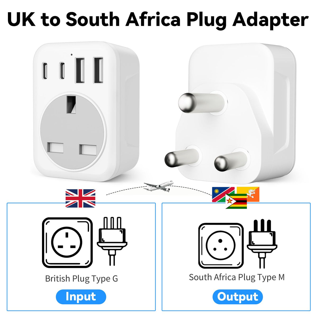 2 Pack UK To European Plug Adapter, 5 IN 1 European Travel Adaptor with 2 USB C & 2 USB A, EU Plug Adapter for Germany Spain France Turkey Greece etc (Type E/F)