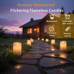 Outdoor Flameless Candles, Patented 3D Dual-LED, Set of 2 Slanted Plastic Pillars with Remote, Waterproof Non-Melting Battery Operated Decor for Bathroom Bedroom Gift, Black (D3 x H6)