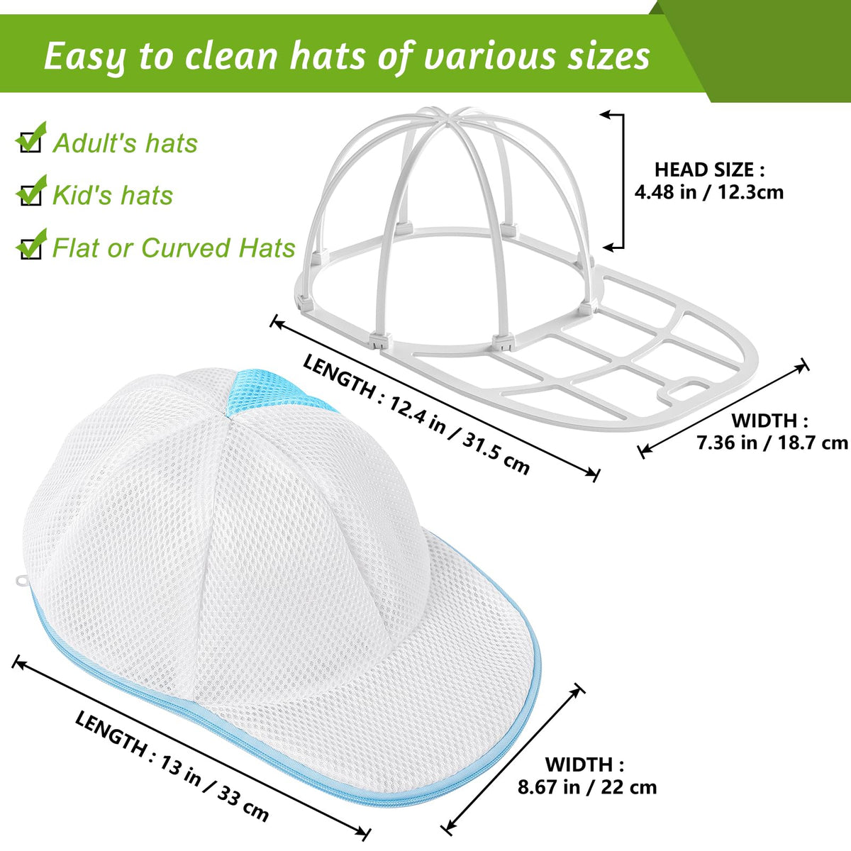 Eiito Hat Washer Cage Hats Cleaner, 4 Pcs (2 Cages + 2 Mesh Bags)