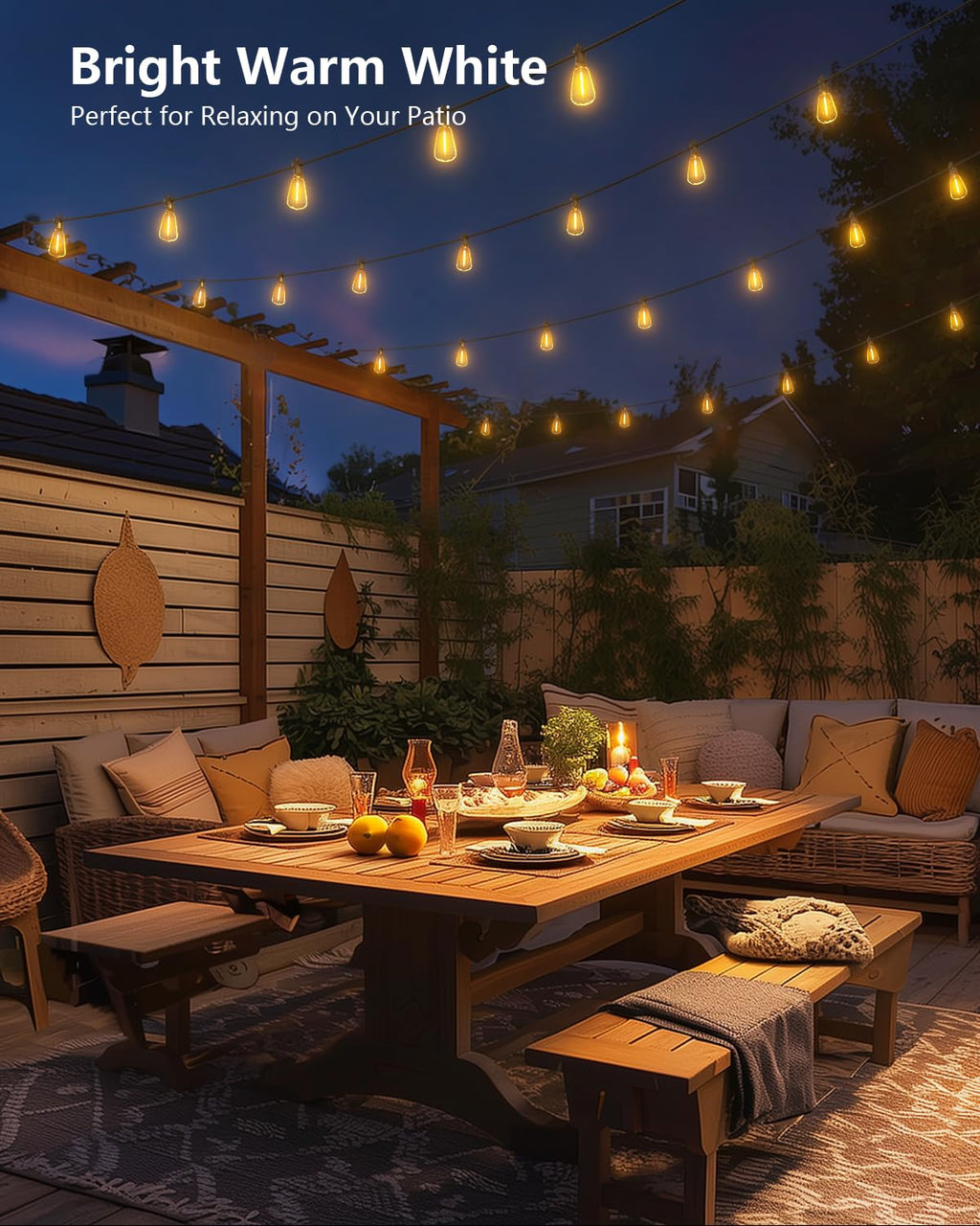Brightown 52FT Solar String Lights Outdoor Waterproof, Last 30+ Hrs Runtime