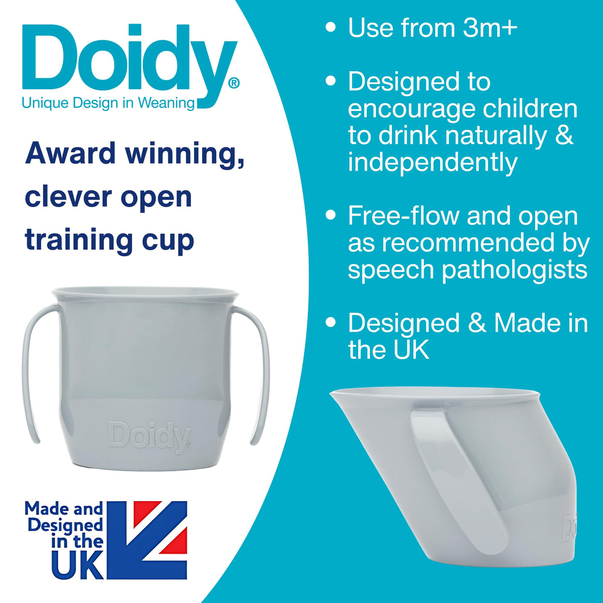 Doidy Cup, Open Cup for Training Baby 6 Months-3 Years, 200ml, Slanted Weaning Cup with Handles for Learning to Drink, BPA Free (Orange)