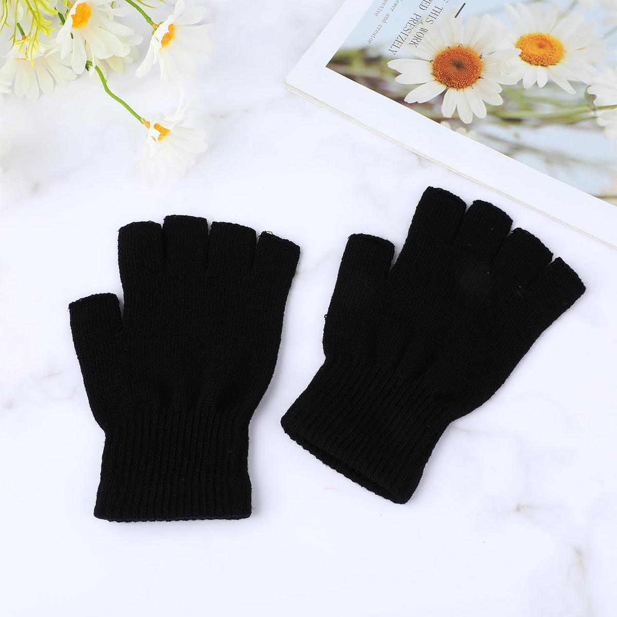 Grevosea 2 Pair Fingerless Warm Gloves - Winter Half Finger Gloves Thickened Knit Touchscreen Stretchy Mittens for Men Women