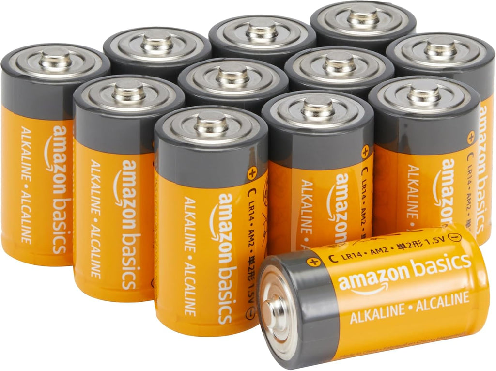 Amazon Basics 12-Pack C Batteries Alkaline 1.5V, 5-Year Shelf Life