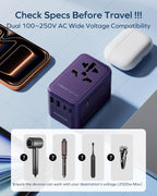 MOMAX Universal Travel Adapter 70W GaN Travel Plug Adapter for UK/EU/AU/US
