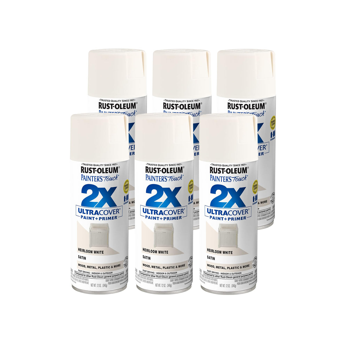 Rust-Oleum 334023-6PK Painter's Touch 2X Ultra Cover Spray Paint, 12 oz, Gloss Almond, 6 Pack
