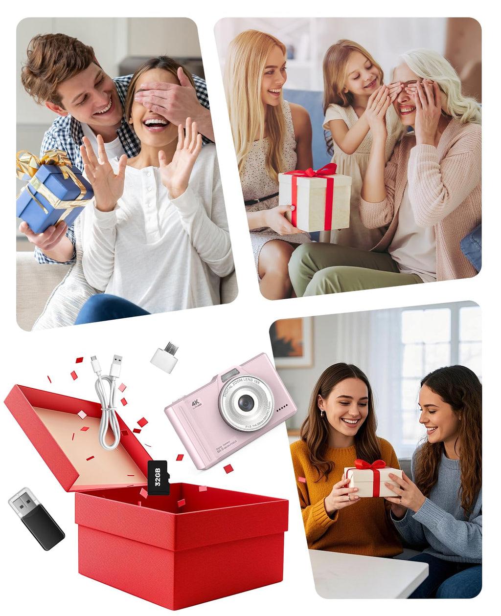 Digital Camera 4K 64MP Portable Vlogging Camera with 32GB SD Card