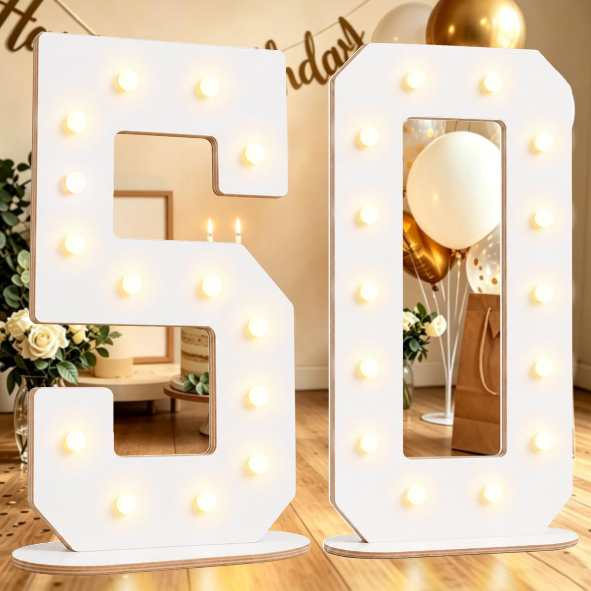 Pooqla 2.4FT Light Up Numbers, Marquee Numbers 2.4 Feet Tall Party Decor for Her Him, Mosaic Big Sign for 7th 17th 70th Birthday Anniversary Decoration Backdrop, Large Pre-Cut Frame Number 7