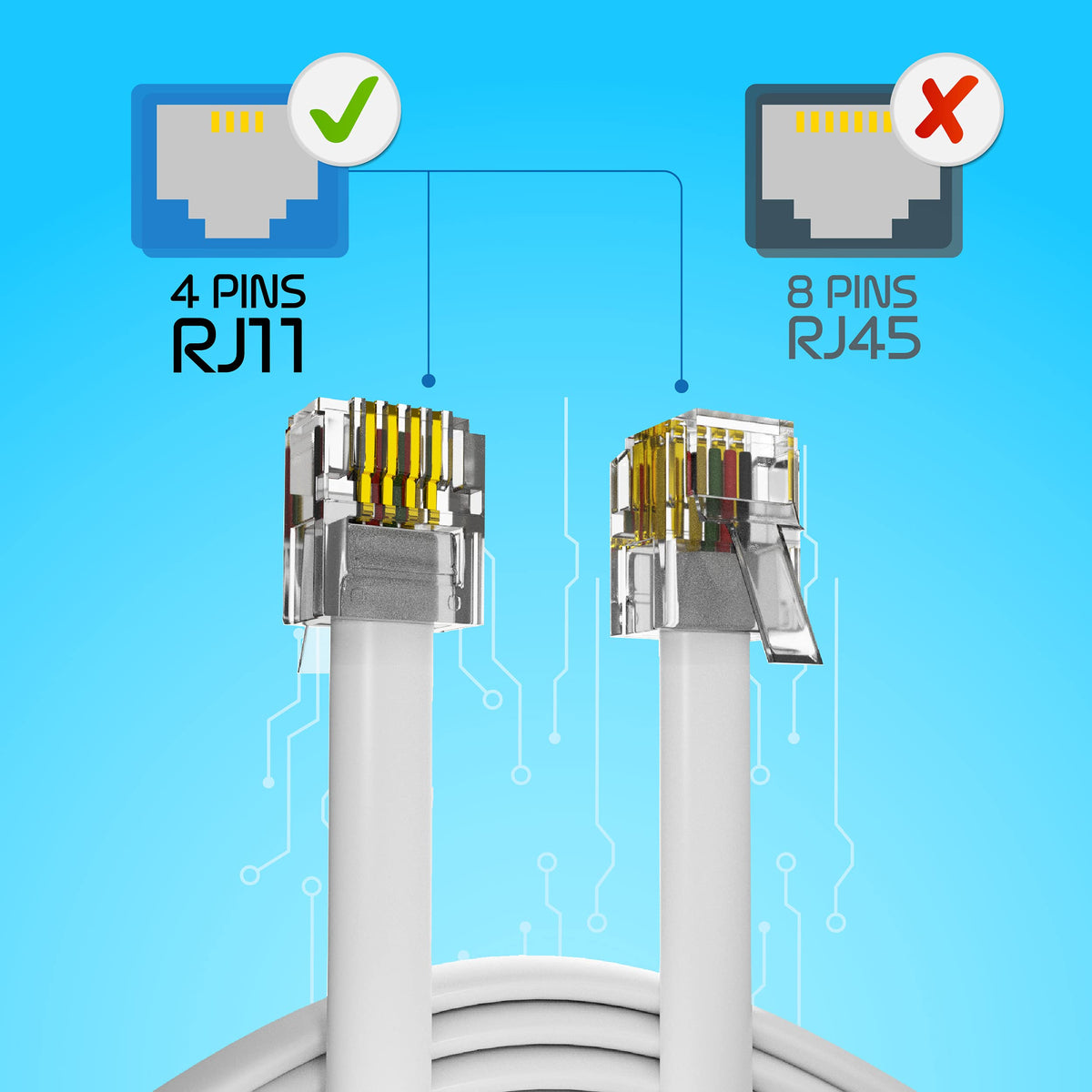 ASNQ RJ11 Cable for ADSL Router, Modem, Telephone, 2m, Flat, Black