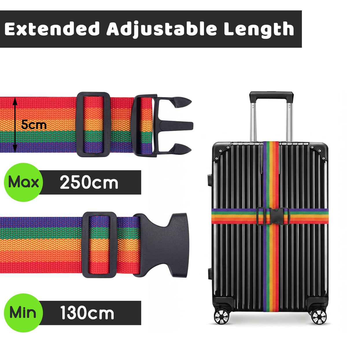WISYOK Luggage Straps Extended, 4 Pack, 130-250cm Adjustable, Pink SkyBlue