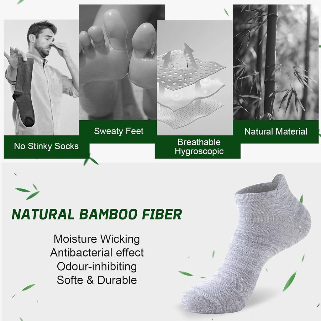 Niorasen Bamboo Trainer Socks for Men & Women, 6 Pairs, Low Cut