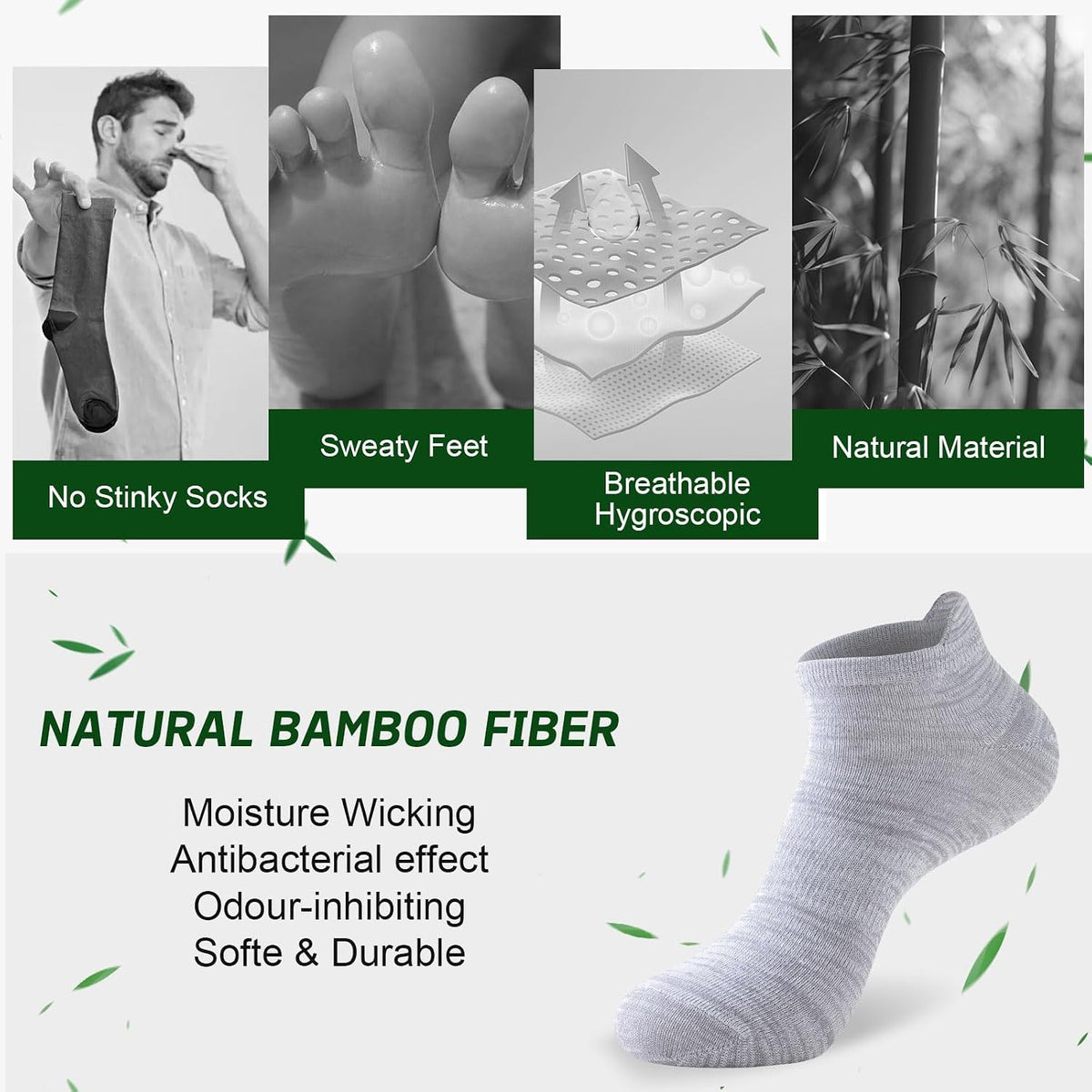 Niorasen Bamboo Trainer Socks for Men & Women, 6 Pairs, Low Cut