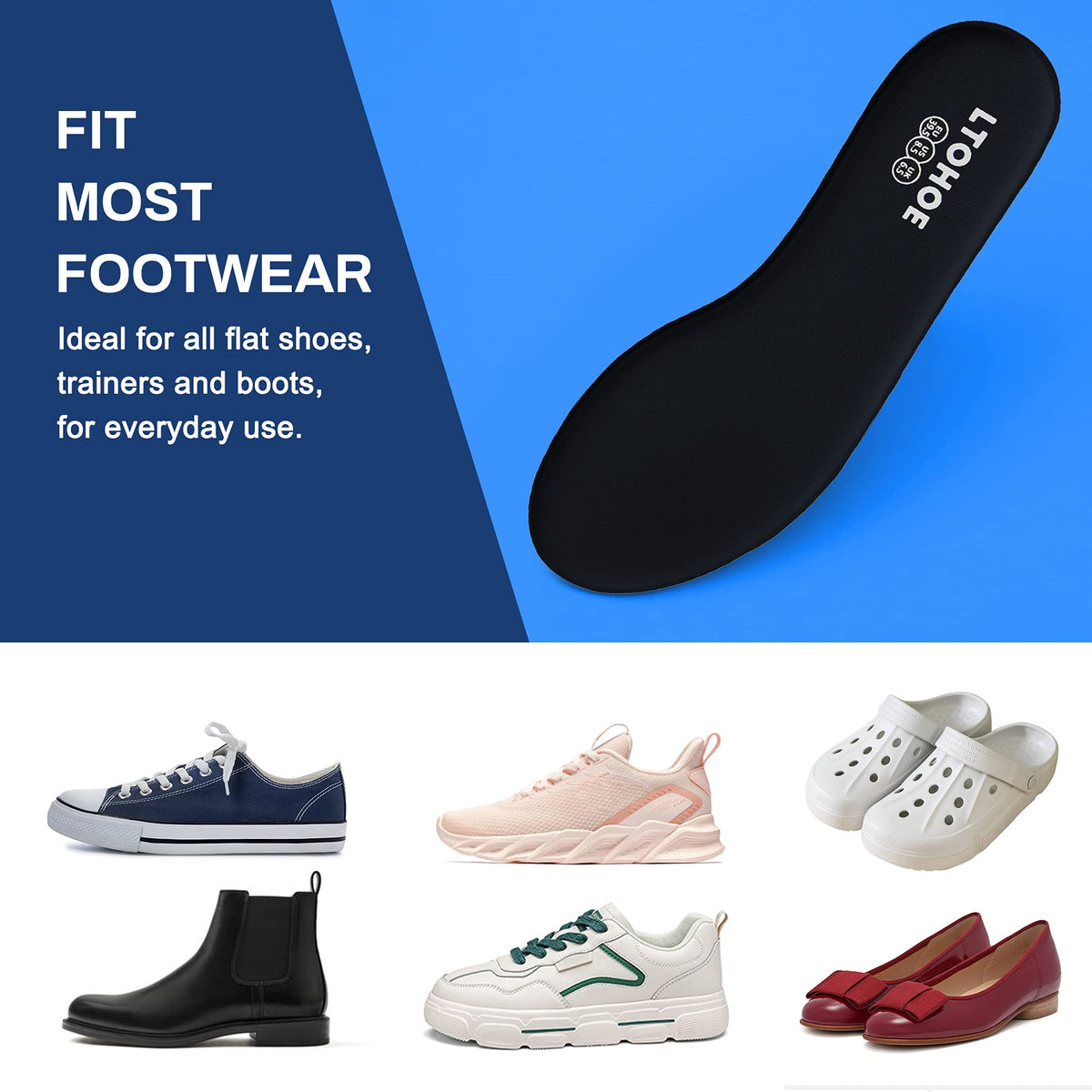 Memory Foam Insoles for Men and Women, Cushioned Shoe Insoles for Running Shoes, Trainers, Work Boots and Walking Shoes, Shock Absorbing Foot Pain Relief Comfort Inner Soles UK Size 3 to 12