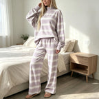 Striped Lounge Wear Sets for Women UK 2 Piece Outfits Loungewear Travel Matching Pyjamas Sets Mock Neck Oversized Knitted Jumper Long Sleeve Top and Wide Leg Pants Fall Winter