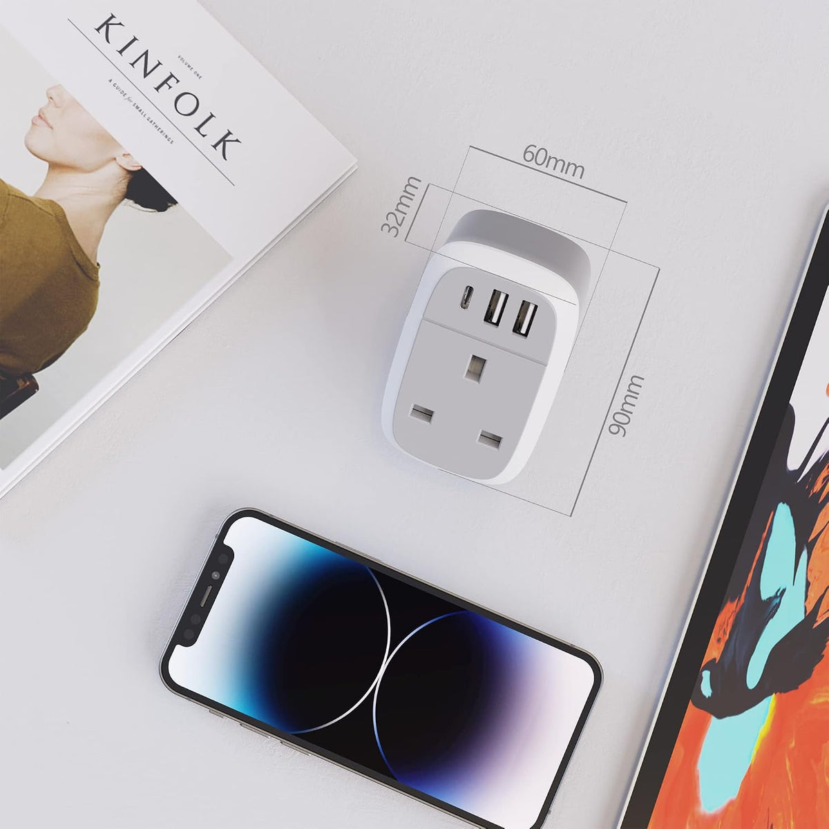 European Plug Adapter, UK to EU Euro Europe Schuko 32W USB C Fast Travel Charger Grounded USBC Adaptor Type C for Germany France Spain Turkey Greece Iceland Poland Russia Portugal Austria(Type E/F)