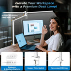 Airlonv LED Desk Lamp with Clamp, 17" Stepless Dimming Light, Black
