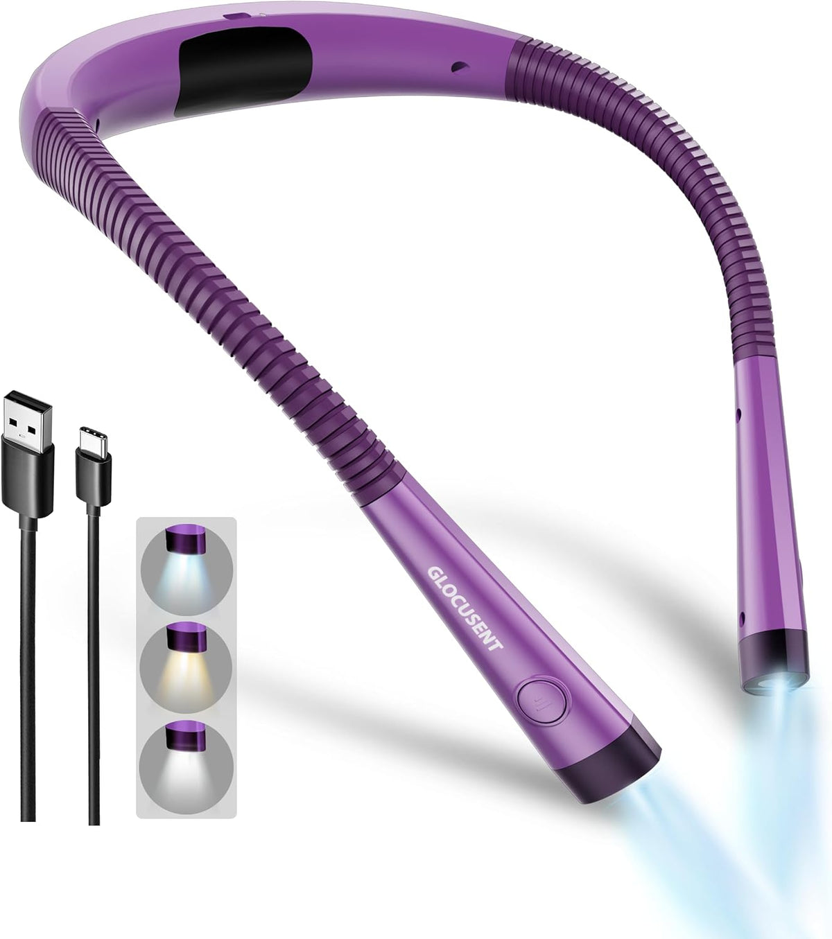 Glocusent Reading Light,Bendable Neck Light,80-hr Rechargeable Book Light